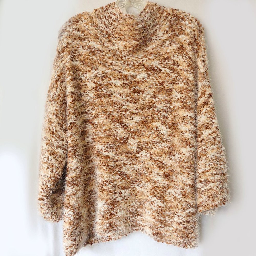 Ruby Rd SUPER SOFT Knit Sweater L Large Beige Cream Tan Fuzzy Oversized Loose